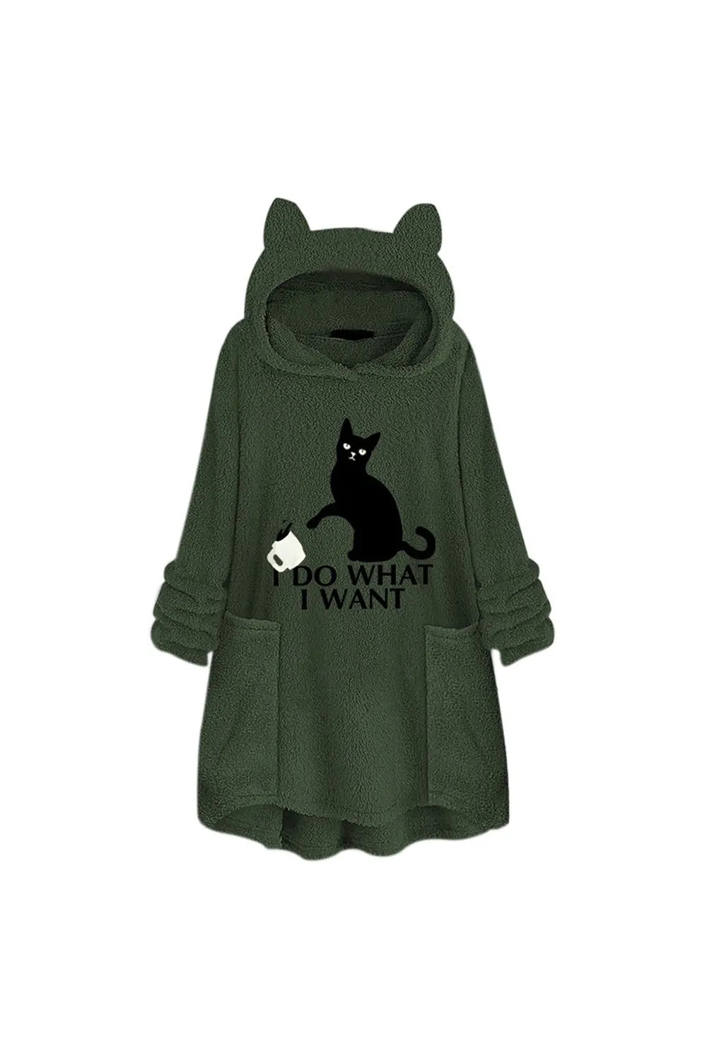 Cat Big Hoodie - Army Green - Strange Clothes