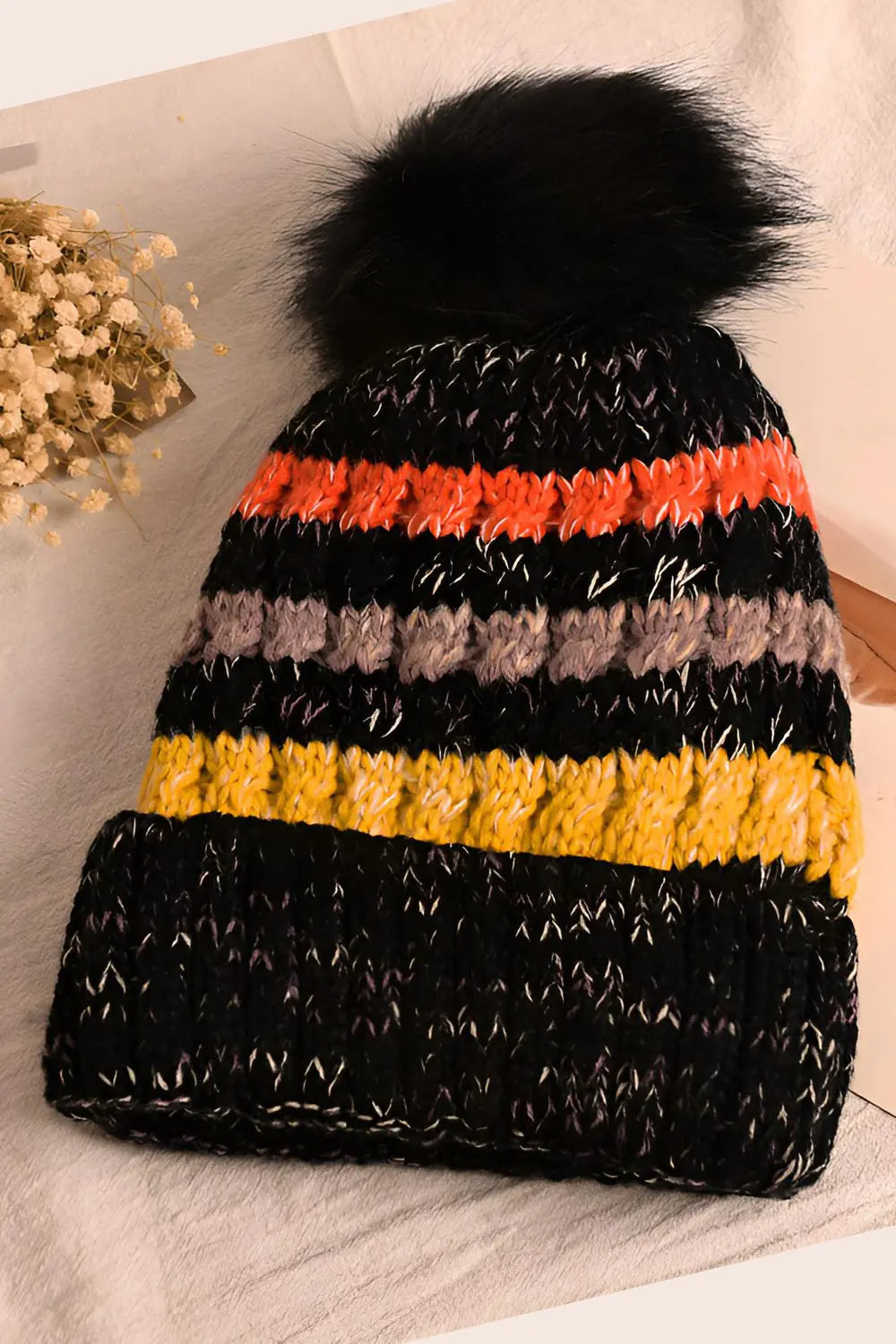 Color Striped Wool Hat - Black - Strange Clothes