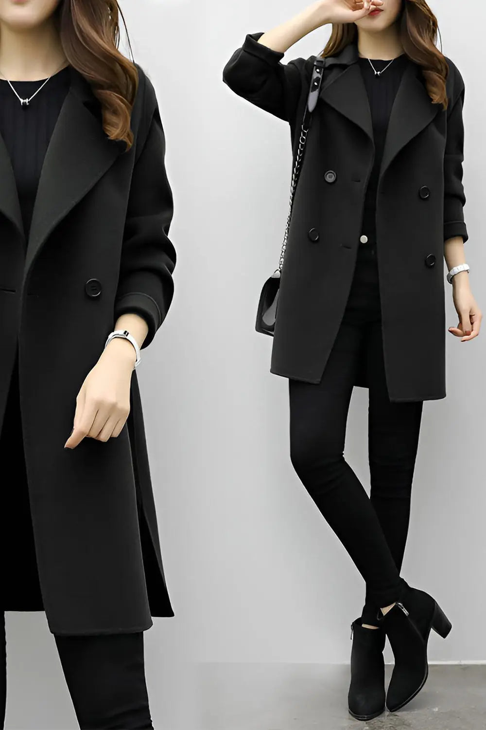Double-breasted Woolen Coat - Black - Strange Clothes