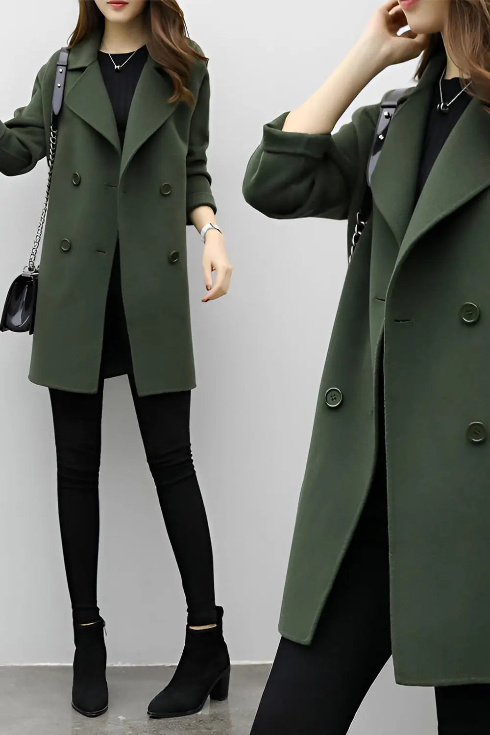 Double-breasted Woolen Coat - Green - Strange Clothes