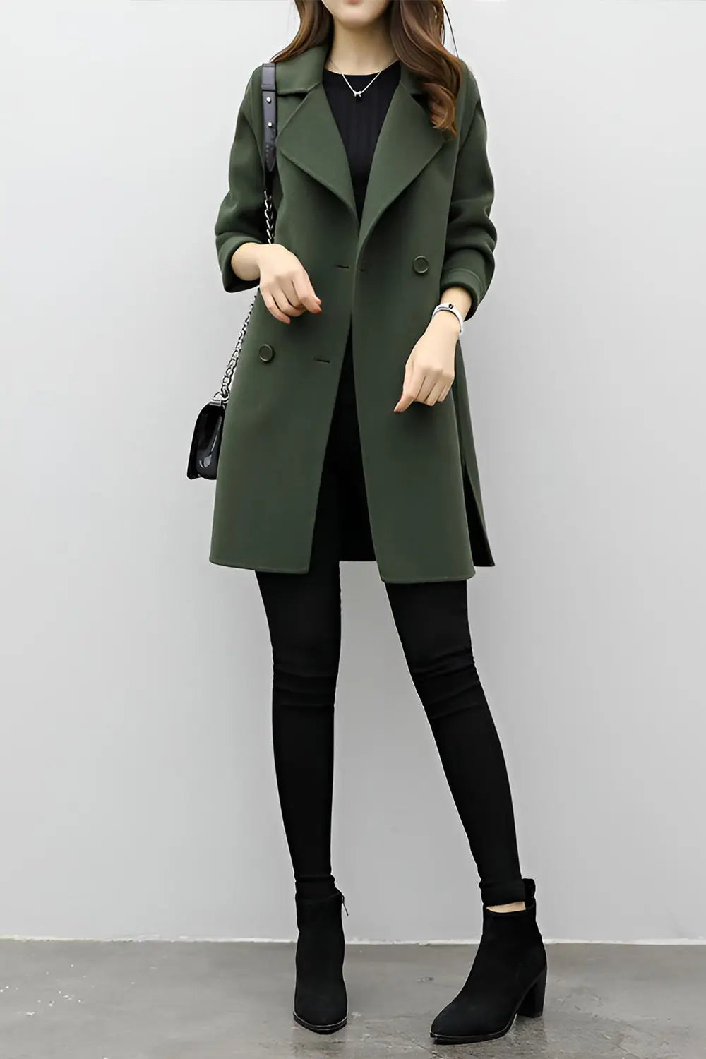 Double-breasted Woolen Coat - Green - Strange Clothes