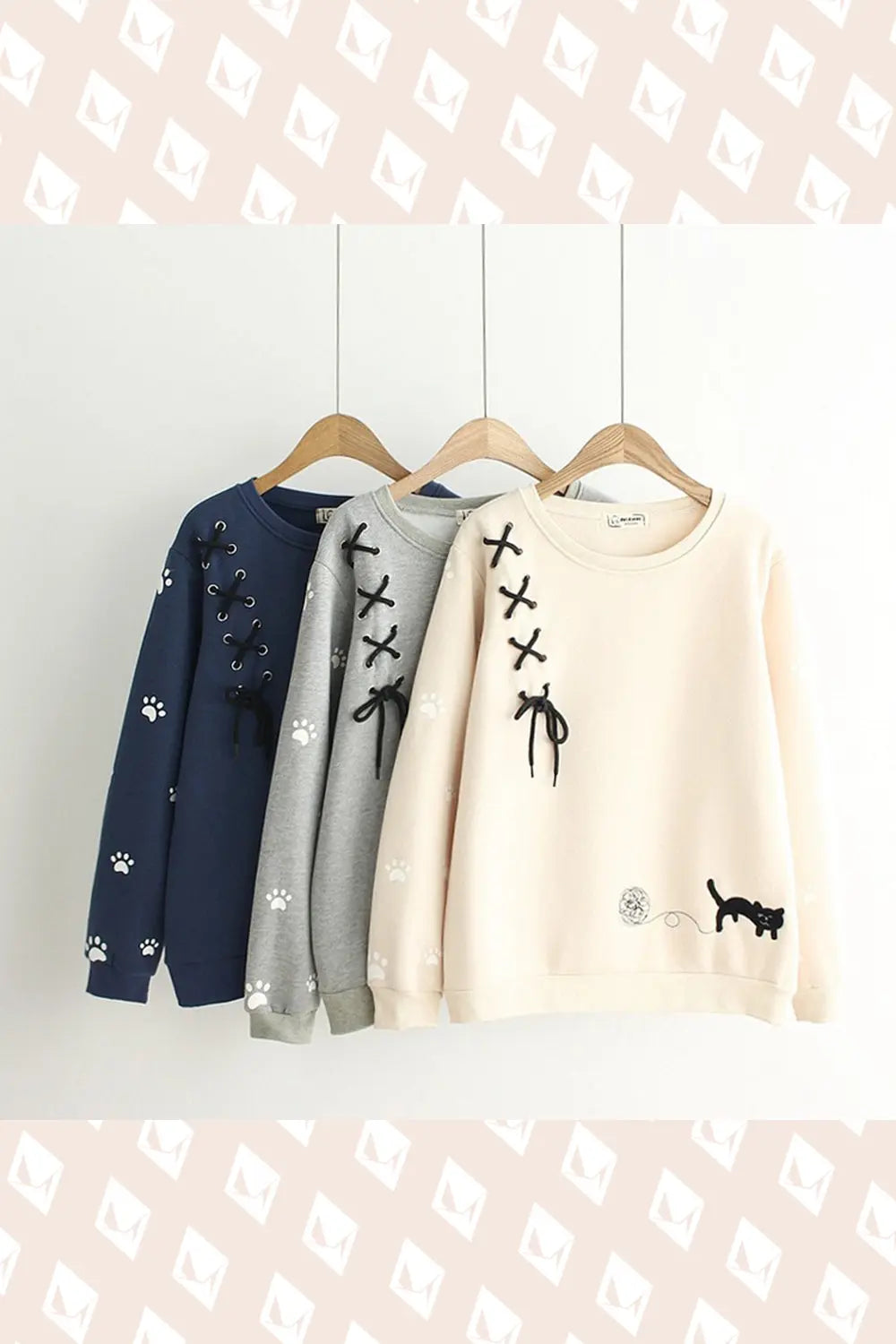 Embroidered Cat  Sweater - Navy Blue - Grey - Khaki - Strange Clothes