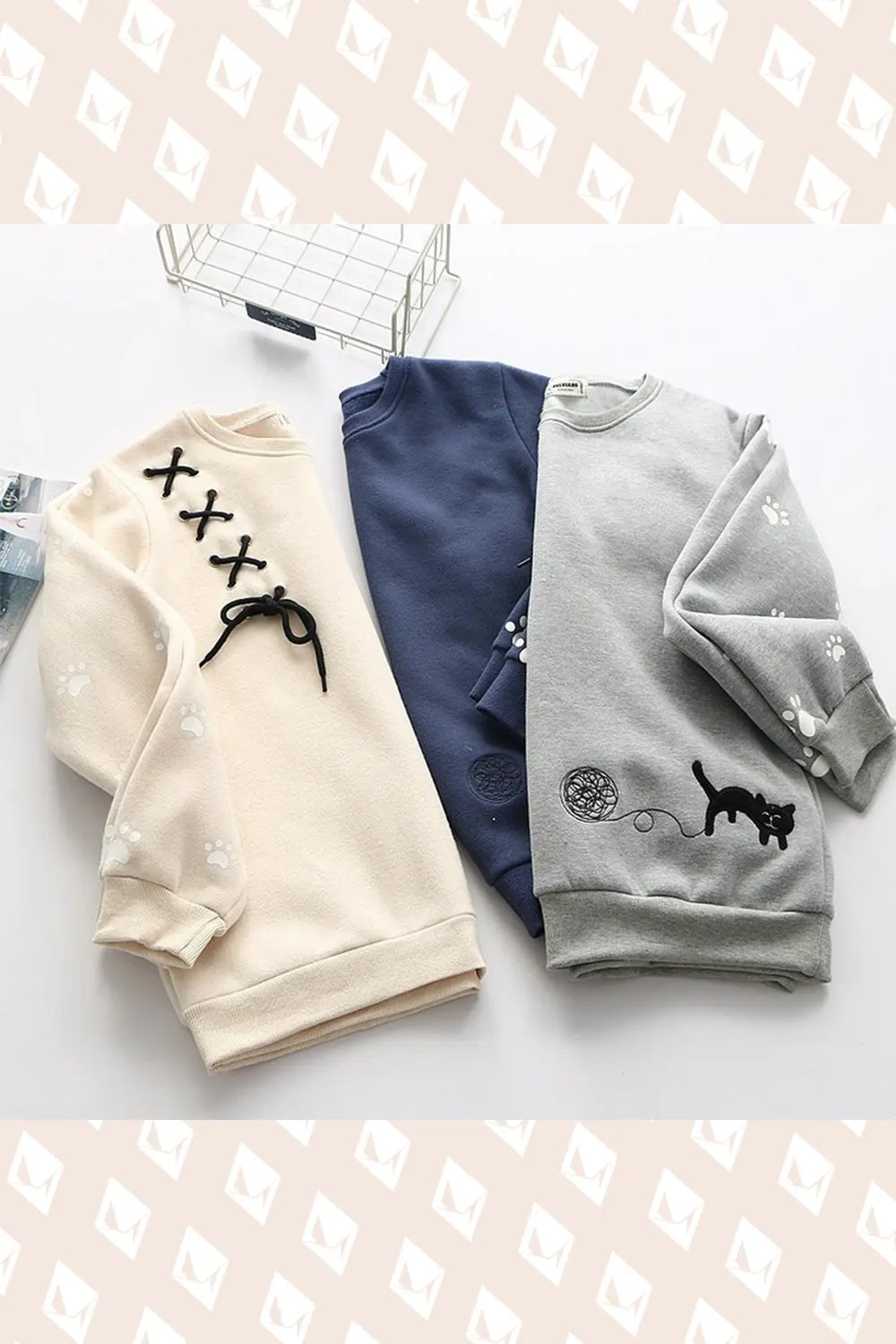 Embroidered Cat  Sweater - Navy Blue - Grey - Khaki - Strange Clothes