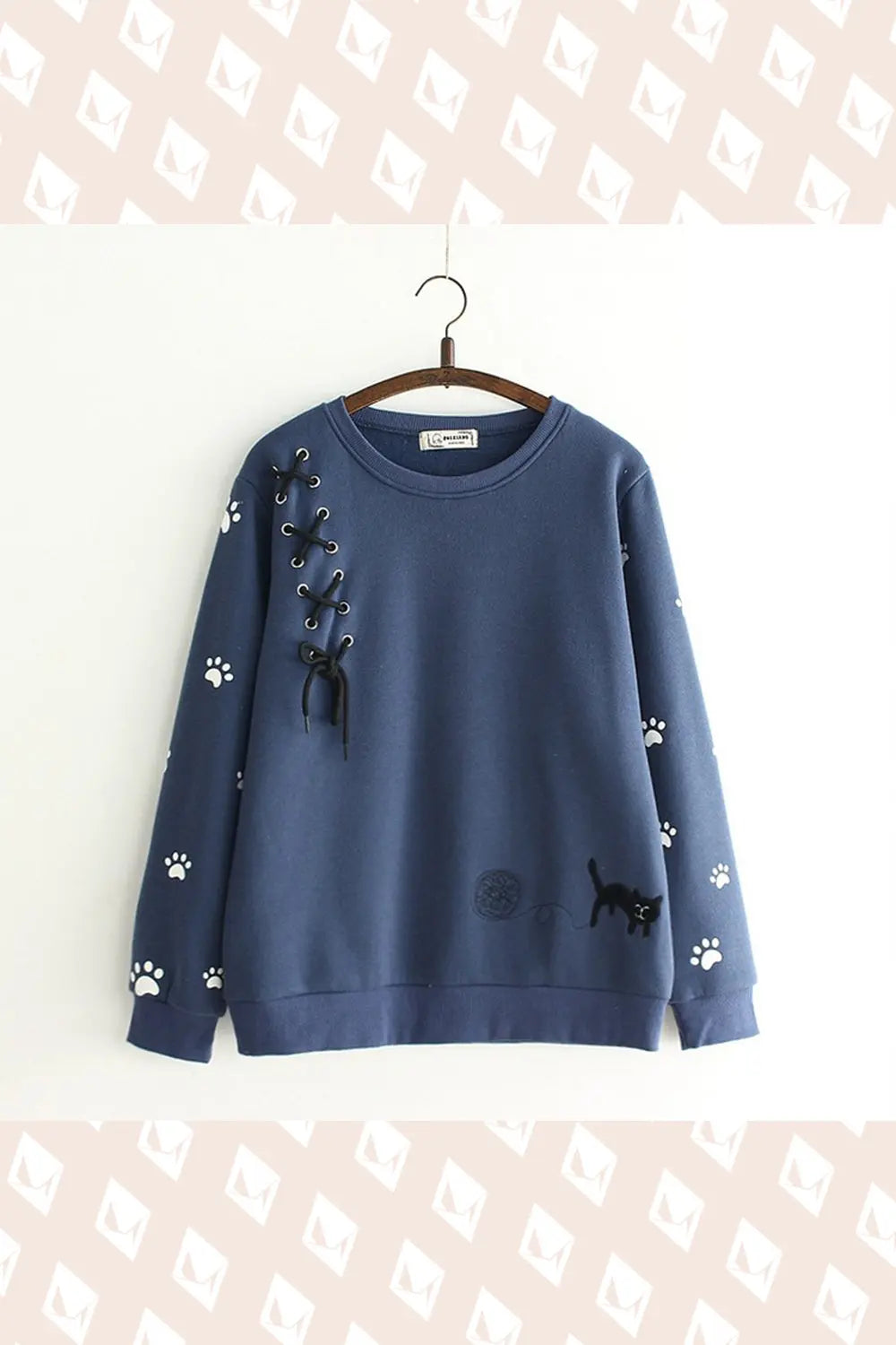 Embroidered Cat  Sweater - Navy Blue - Strange Clothes