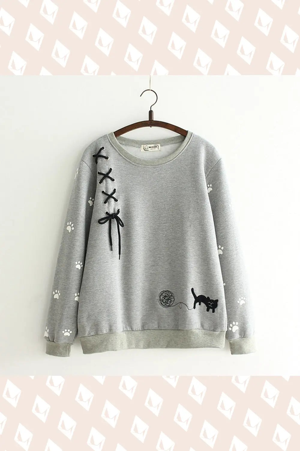 Embroidered Cat  Sweater - Grey - Strange Clothes