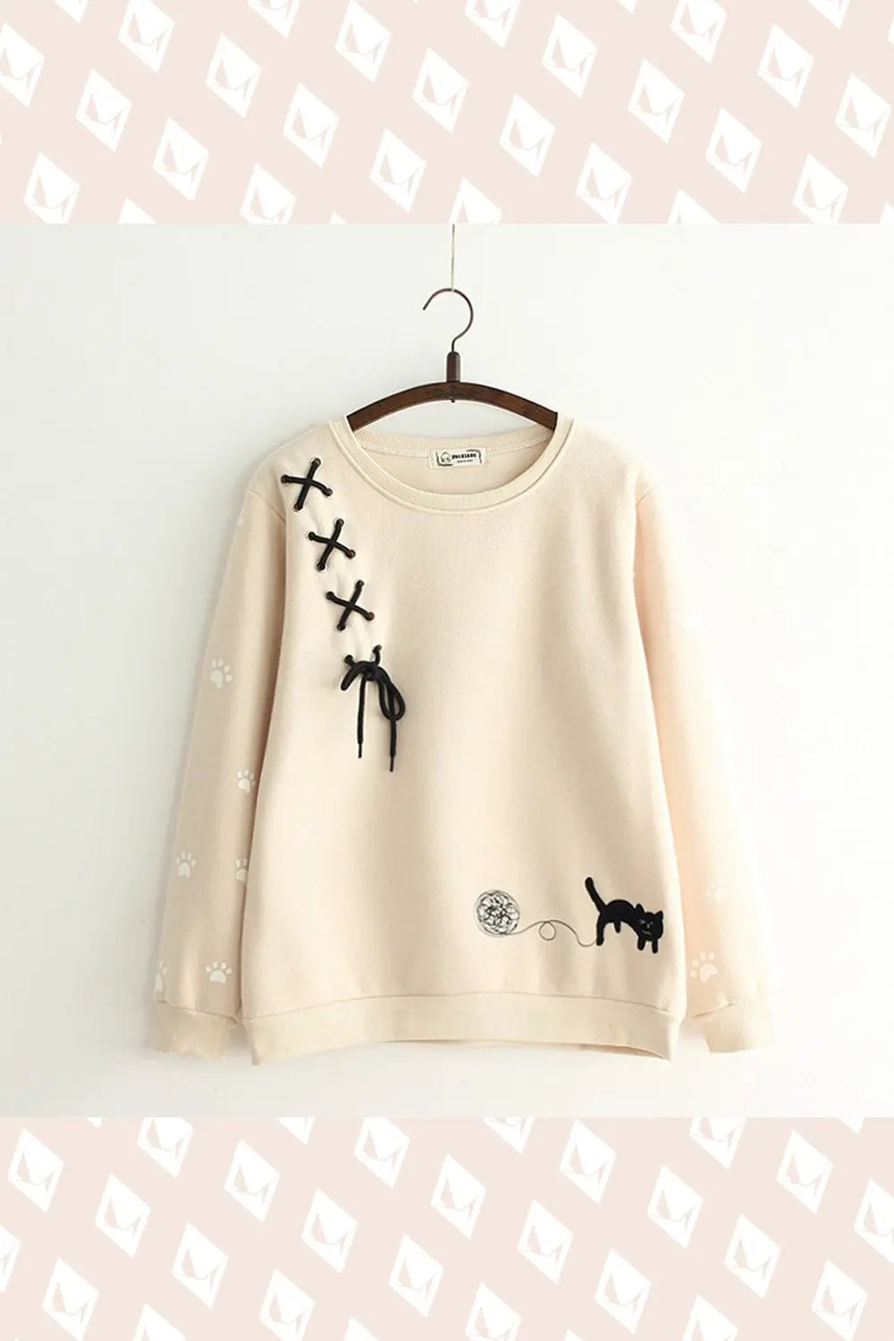 Embroidered Cat  Sweater - Khaki - Strange Clothes
