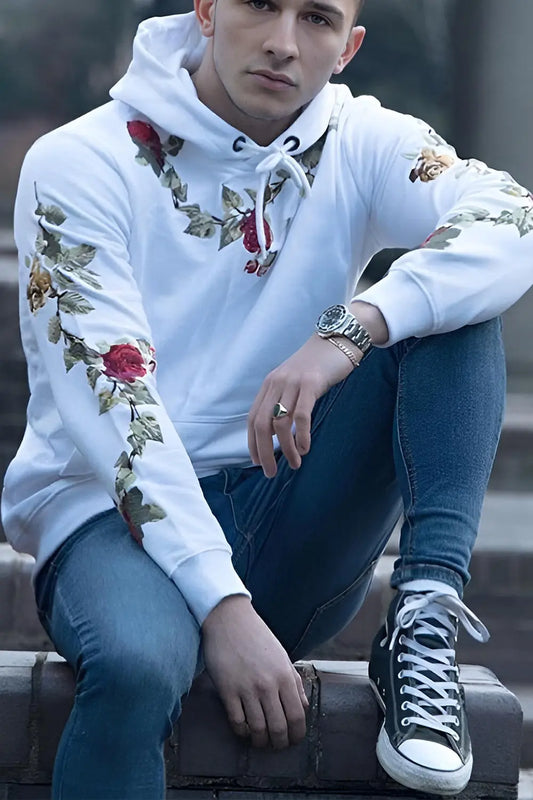Hoodie With Roses - White - Strange Clothes