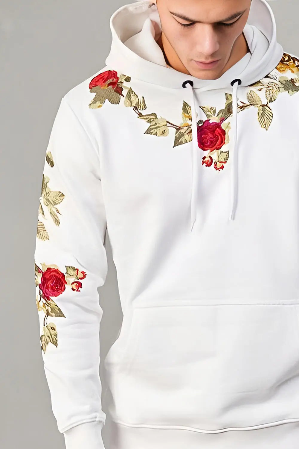Hoodie With Roses - White - Strange Clothes