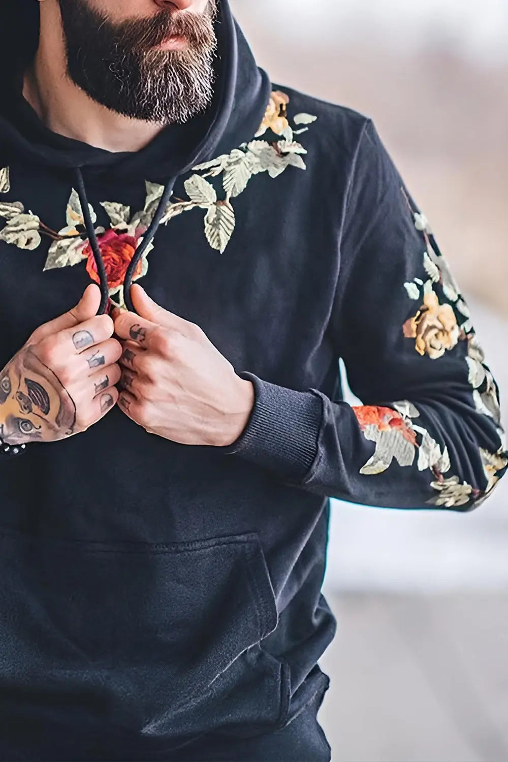 Hoodie With Roses - Black - Strange Clothes