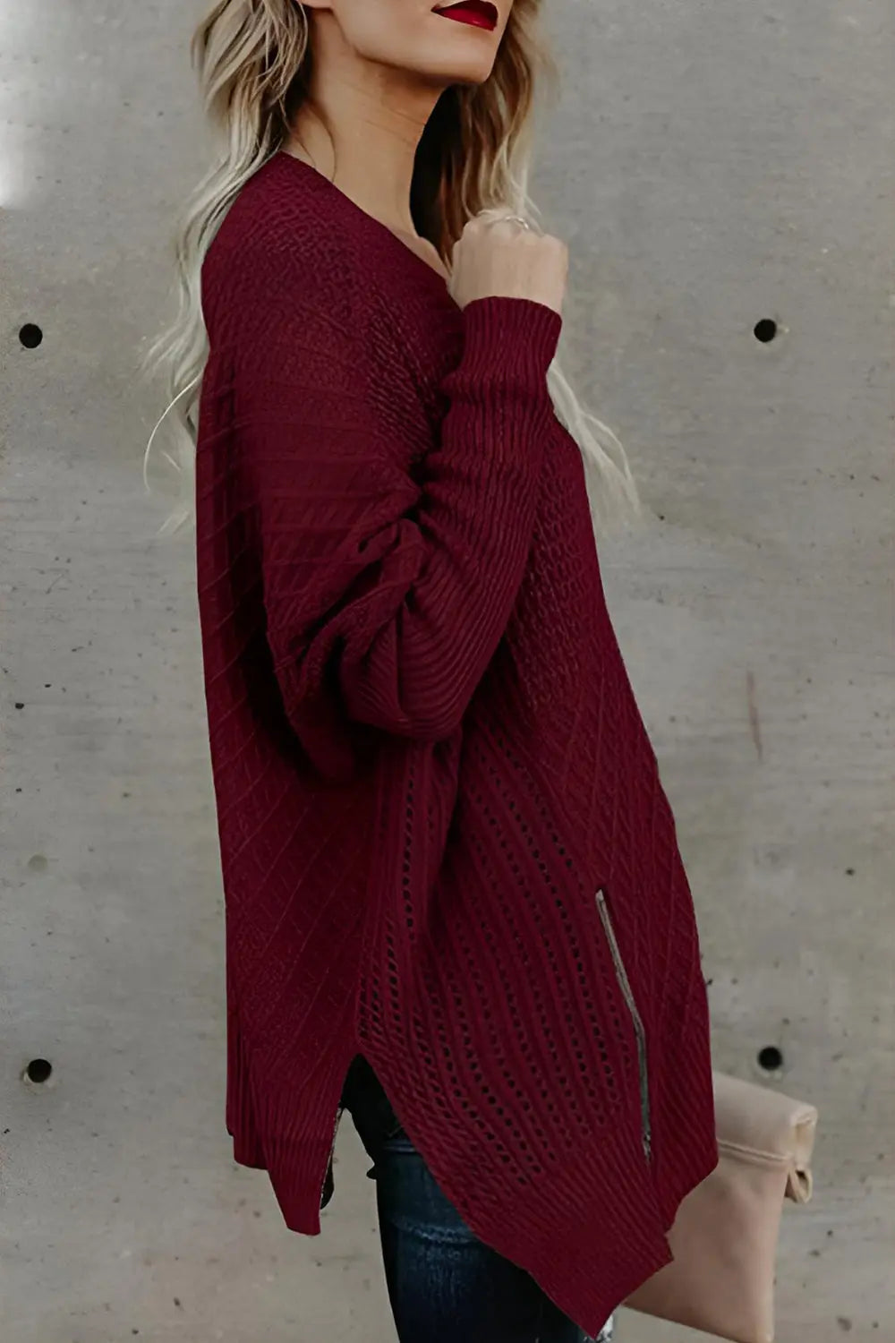 Irregular Sweater - Wine Red - Strange Clothes