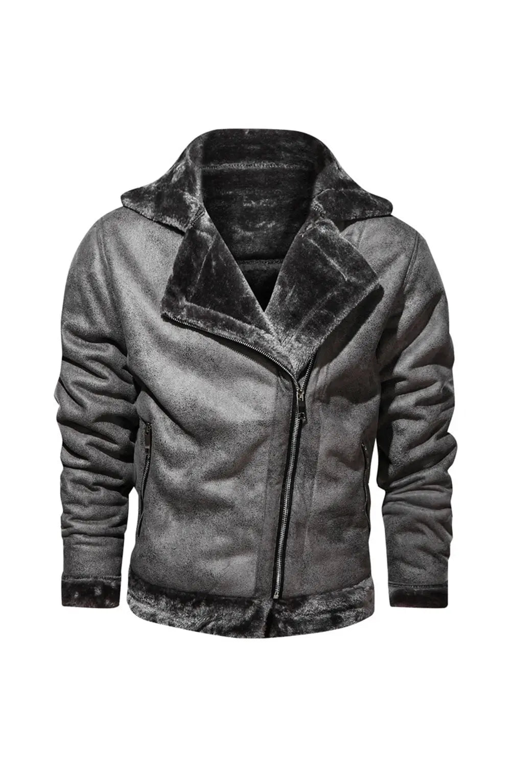 Leather Jacket With Velvet - Grey - Strange Clothes