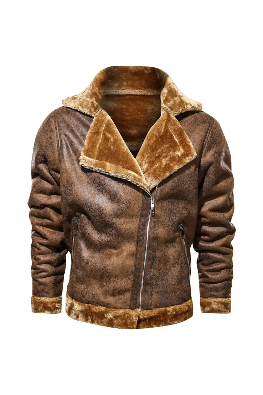 Leather Jacket With Velvet - Brown - Strange Clothes