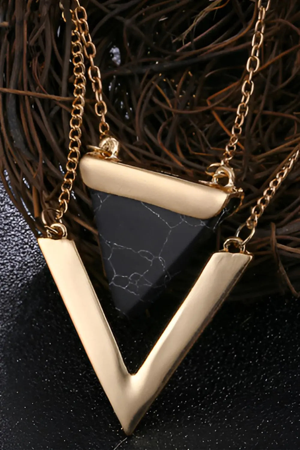 Marble Stone Triangle Necklaces - Black - Strange Clothes