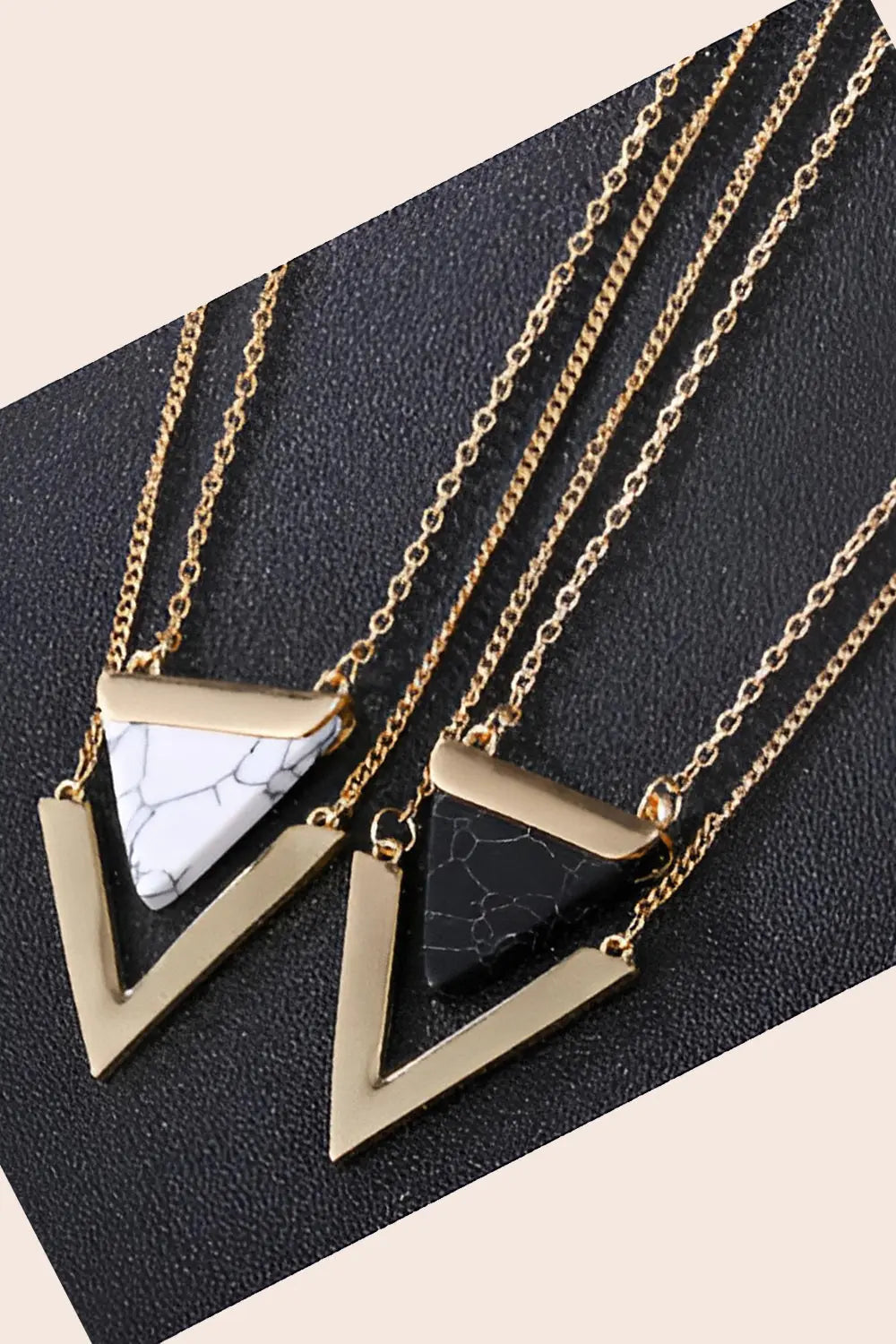 Marble Stone Triangle Necklaces - Black - White - Strange Clothes