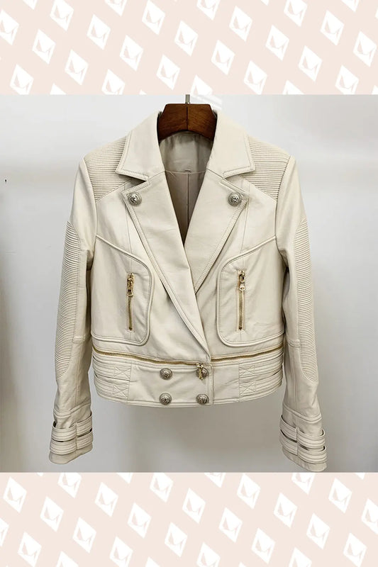 Motorcycle Leather Jacket - White - Strange Clothes
