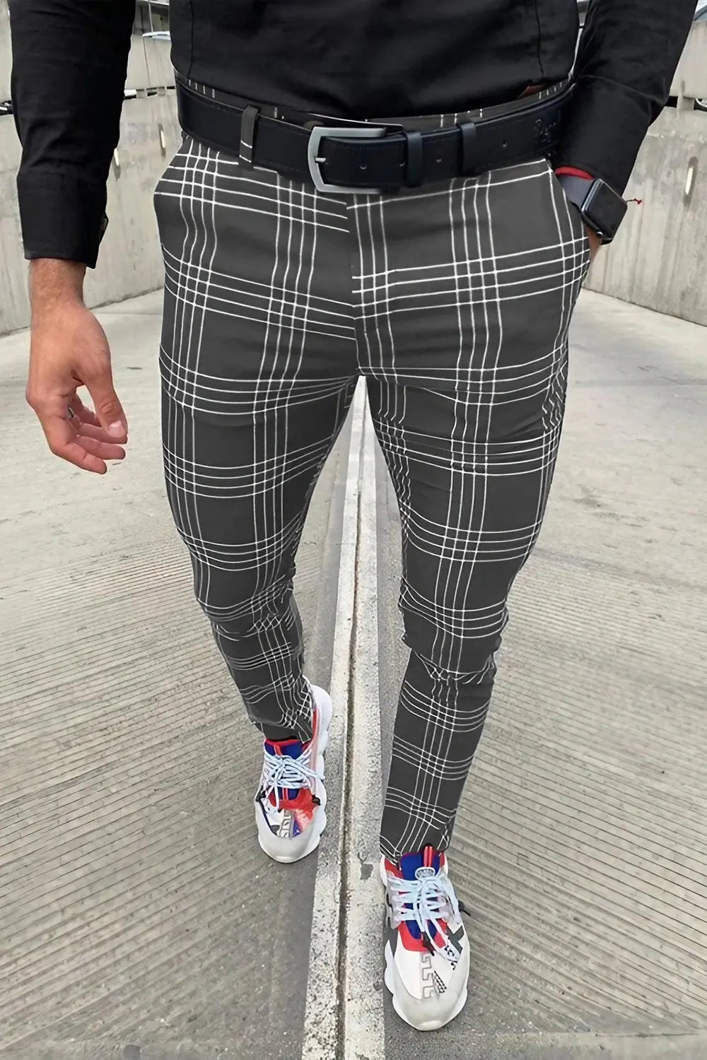 Plaid Striped Slacks - Grey - Strange Clothes